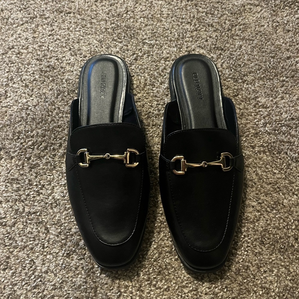 Faux-Leather Loafer Mule Shoes